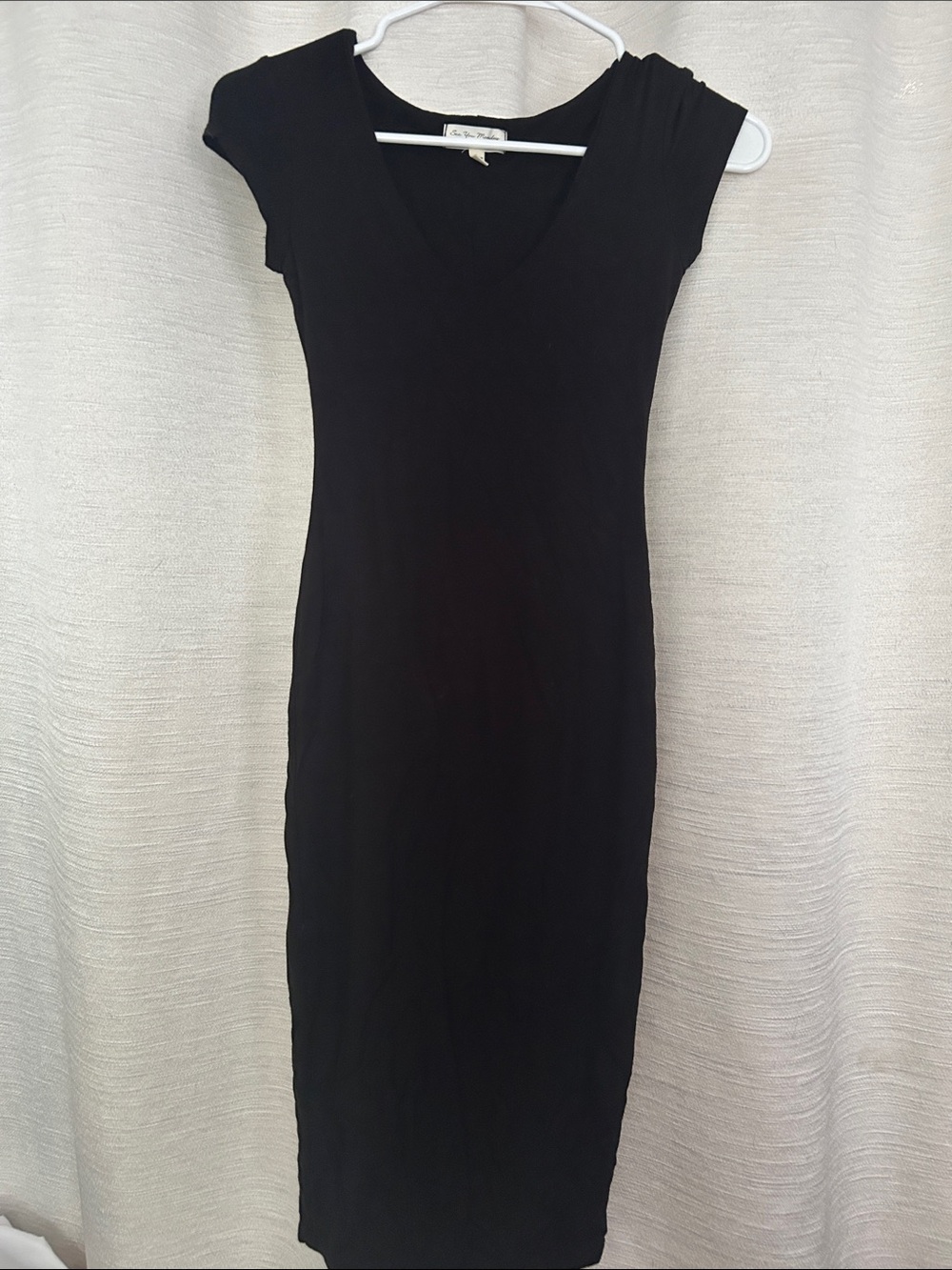 See You Monday Black V-Neck Midi Cap Sleeve Dress